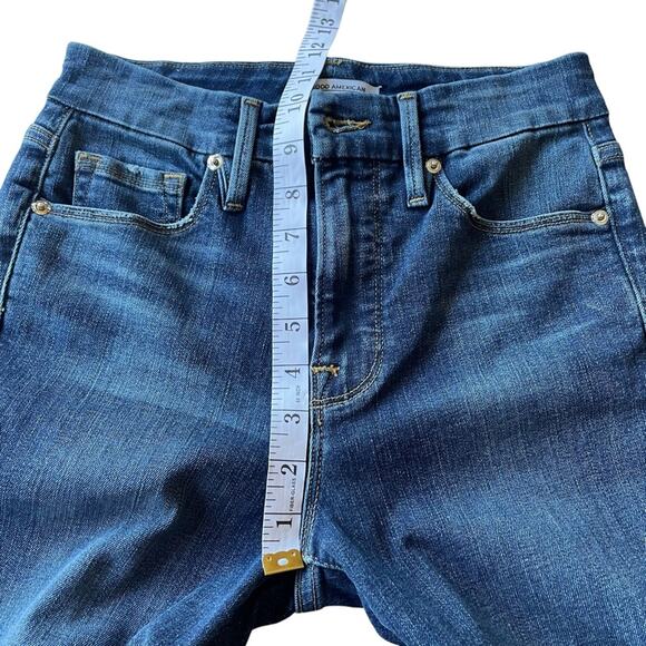 Women's Good American Good Straight Leg Denim High Rise Distressed Jeans sz 25 - Picture 10 of 11